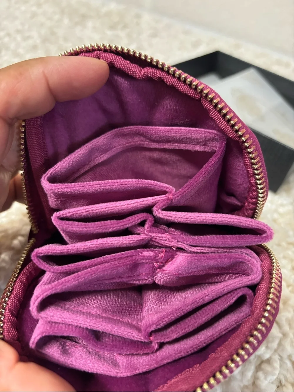 Plush Quilted Velvet Jewelry Pouch - Deep Berry